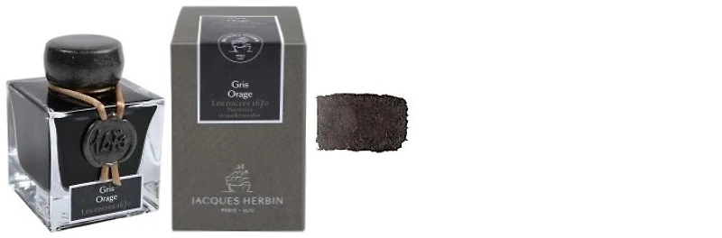 Bouteille d'encre Jacques Herbin, Encres 1670 Encre gris orage(paillettes dorées)