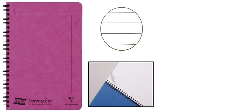 Cahier spiralé (A5) Clairefontaine, série Europa Rose (148 mm x 210 mm, ligné)