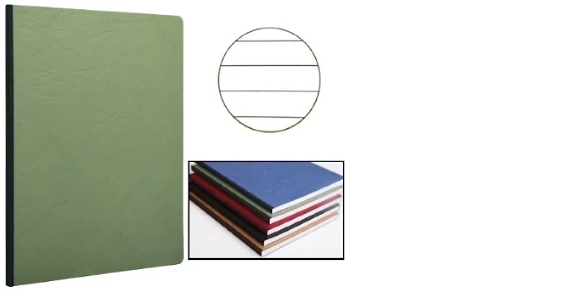 Cahier dos toilé (A5) Clairefontaine, série Age Bag Vert (148 mm x 210 mm, ligné)