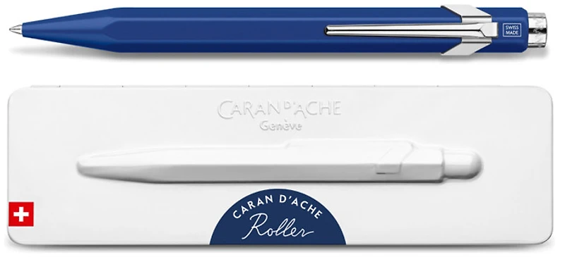 Stylo à bille roulante rétractable Caran d'Ache, série 849 Roller with Gift box Bleu
