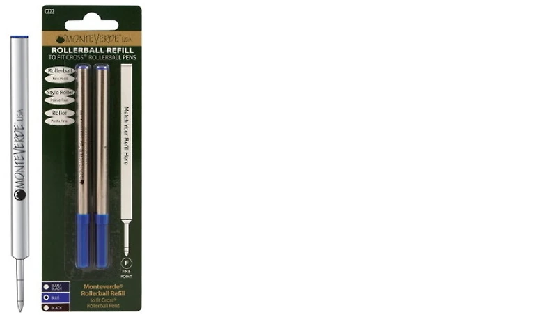 Recharges bille roulante MonteVerde, série Recharges compatibles pour Cross Encre bleue (Paquet de 2)