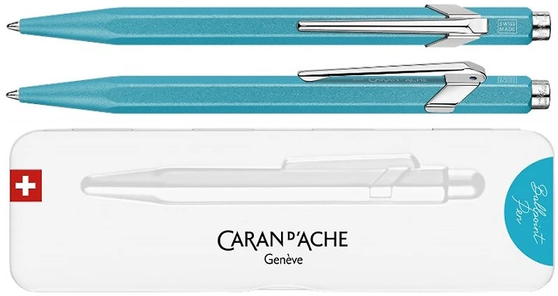 Stylo bille Caran d'Ache, série 849 Colormat-X Turquoise (avec boîte cadeau)