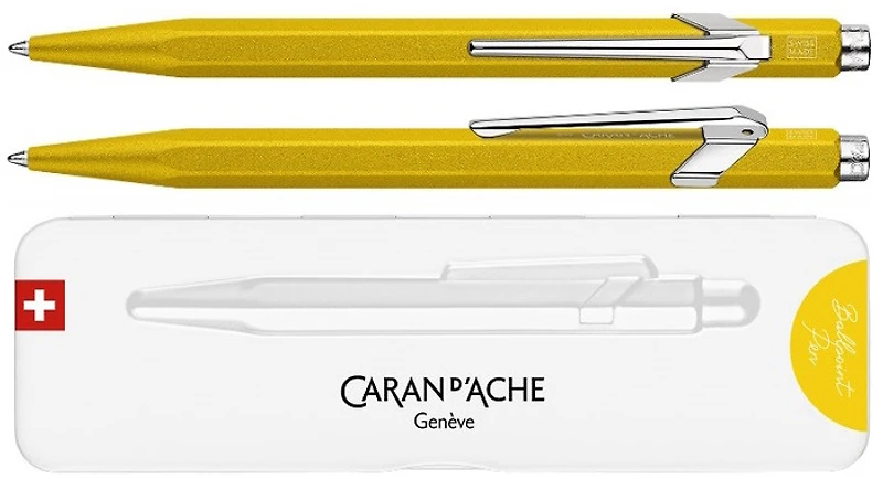 Stylo bille Caran d'Ache, série 849 Colormat-X Jaune (avec boîte cadeau)