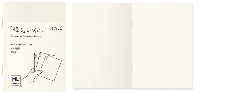 Paquet de 3 Carnets de notes (A7) Midori, série MD Paper Light Crème (Uni, 74mm x 105mm)