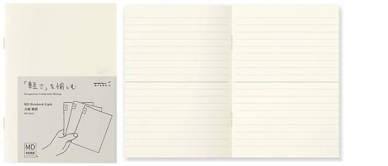 Paquet de 3 Carnets de notes (A6) Midori, série MD Paper Light Crème (Ligné, 105mm x 148mm)