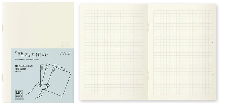 Paquet de 3 Carnets de notes (A6) Midori, série MD Paper Light Crème (Quadrillé, 105mm x 148mm)