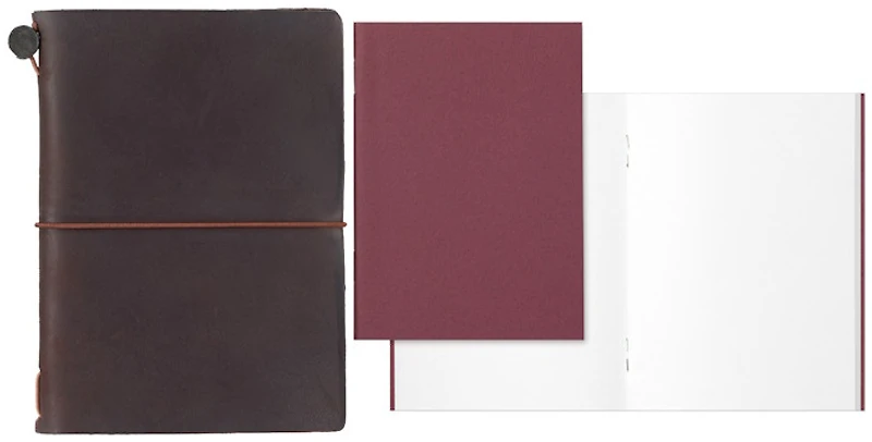 Carnet de notes Traveler's Company, série Leather Notebook Passport Size Brun foncé (Papier uni)