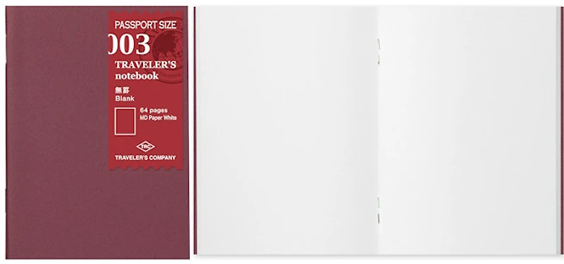 Recharge de carnet Traveler's Company, série Notebook Passport Size Refill Blanc (Uni, 89mm x 124mm)