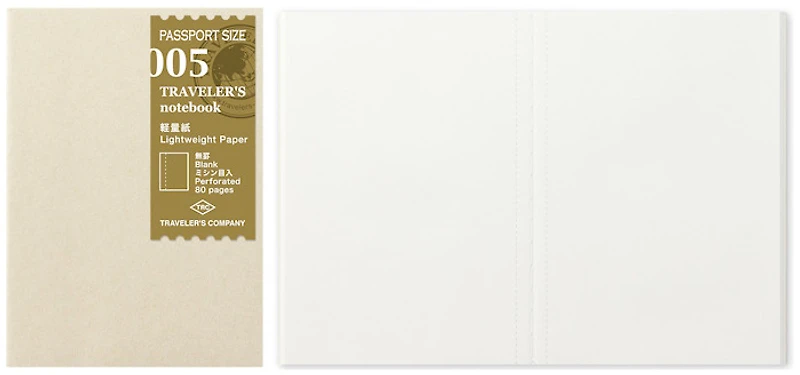 Recharge de carnet Traveler's Company, série Notebook Passport Size Refill Blanc (Uni, 89mm x 124mm)