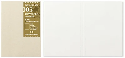 Recharge de carnet Traveler's Company, série Notebook Passport Size Refill Blanc (Uni, 89mm x 124mm)