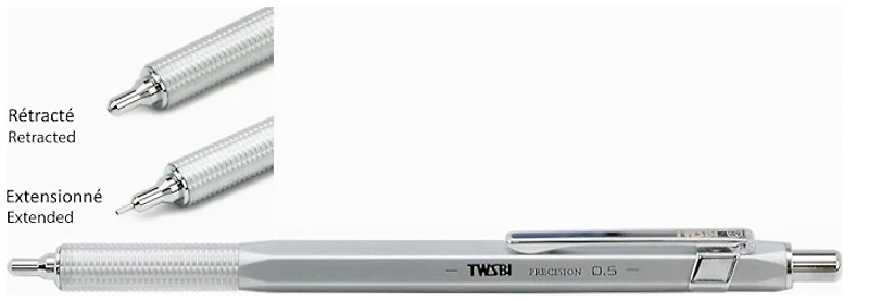 TWSBI Mechanical pencil, Precision series Satin chrome (0.5mm - Retractable tip)
