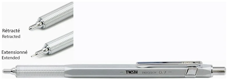Porte-mine TWSBI, série Precision Chrome satiné (0.7mm - Tige rétractable)