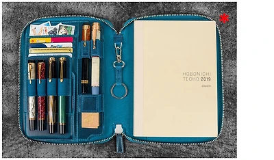 Étui Galen Leather Co., série Leather Zippered A5 Notebook Folio Bleu Océan Crazy Horse