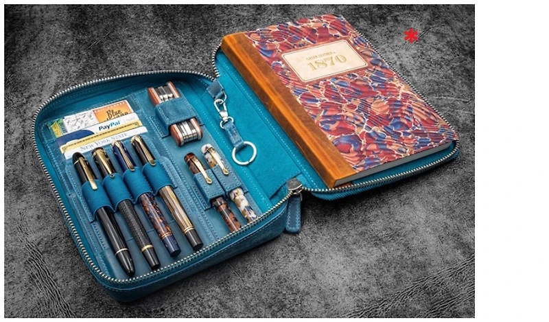 Étui Galen Leather Co., série Expansi-Folio Leather Wide A5 Zip Bleu Océan Crazy Horse 