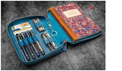 Étui Galen Leather Co., série Expansi-Folio Leather Wide A5 Zip Bleu Océan Crazy Horse 