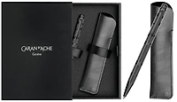 Ensemble stylo bille & étui Caran d'Ache, série Ecridor Black Lines - Noir