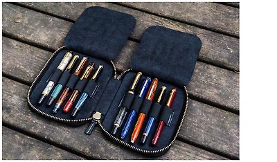 Galen Leather Co. Pen pouch, Leather Zippered 10 Slots series Black