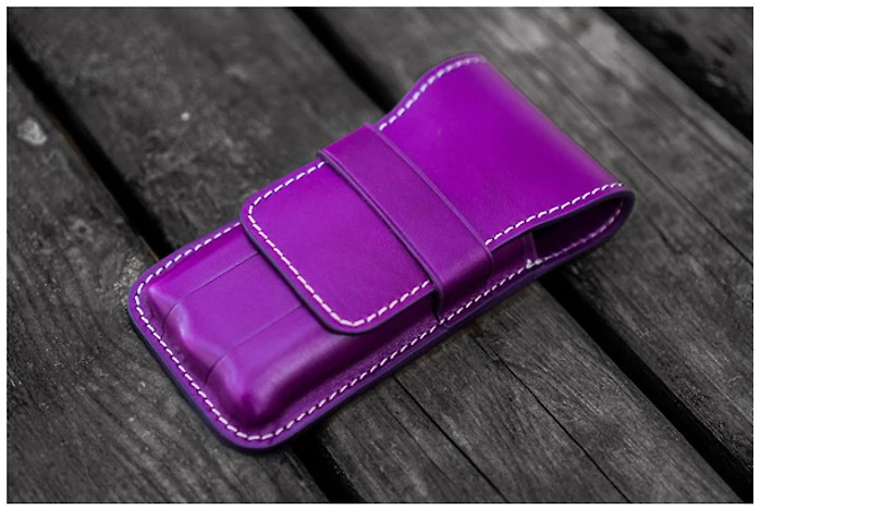 Galen Leather Co. Pen pouch, Leather Flap Pen Case (3) series Purple