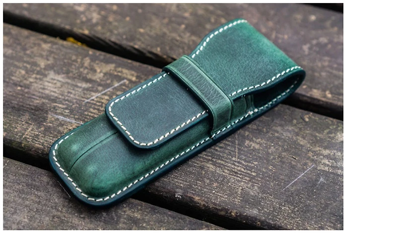 Étui pour stylo Galen Leather Co., série Leather Flap Pen Case (2) Vert forêt Crazy Horse