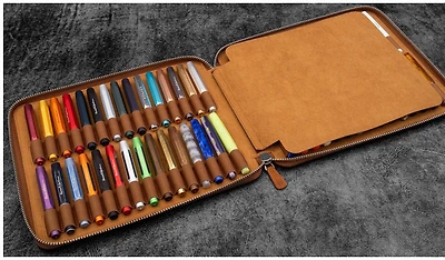 Galen Leather Co. Pen pouch, Collector Pen Case for 60 Kaweco* series Crazy Horse Brown