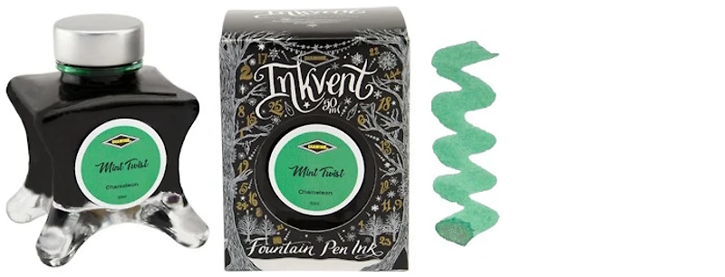 Bouteille d'encre Diamine, série Inkvent Black Edition Encre Mint Twist (50ml)