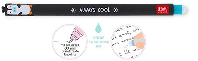 Stylo encre gel Legami, série Erasable Gel Pen Encre turquoise (Pingouin)