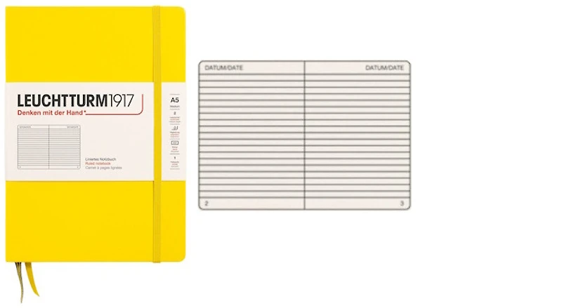 Carnet de notes Leuchtturm1917, série Notebook Medium (A5) Citron (Ligné, 145mm x 210mm)