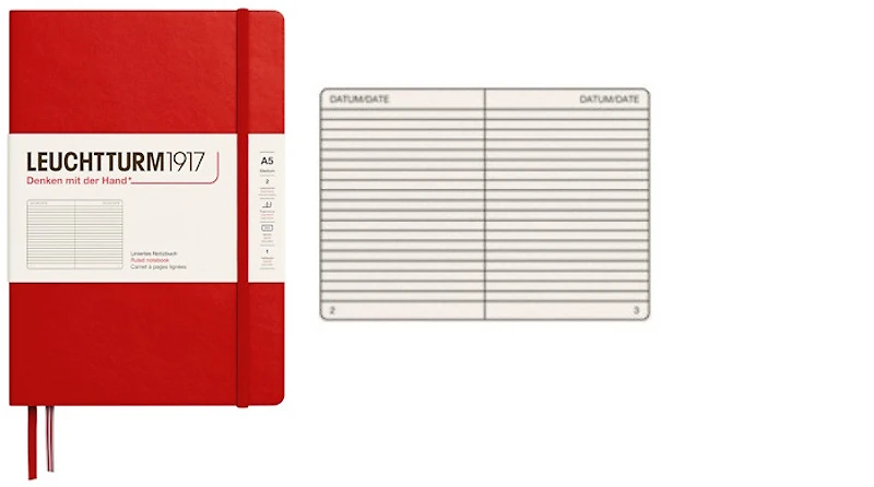 Carnet de notes Leuchtturm1917, série Notebook Medium (A5) Cerise (Ligné, 145mm x 210mm)