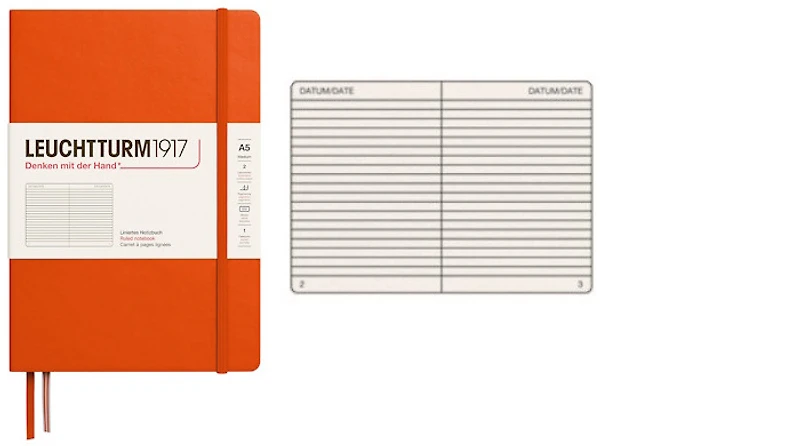 Carnet de notes Leuchtturm1917, série Notebook Medium (A5) Citrouille (Ligné, 145mm x 210mm)