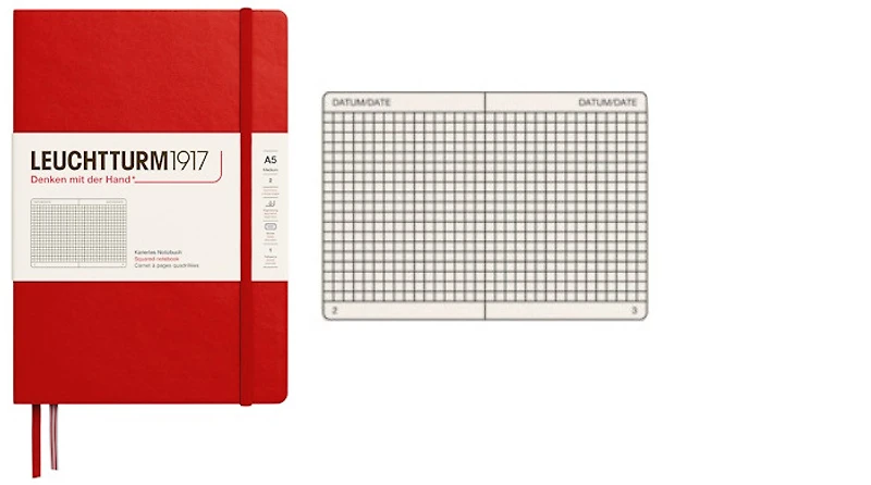 Carnet de notes Leuchtturm1917, série Notebook Medium (A5) Cerise (Quadrillé, 145mm x 210mm)