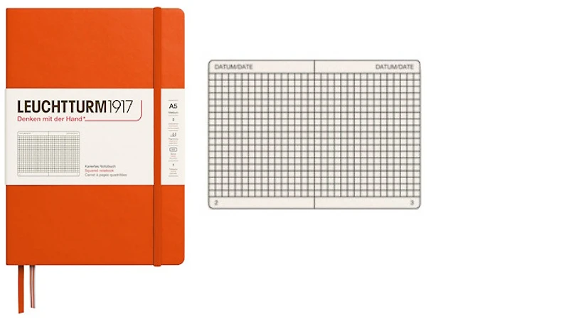 Carnet de notes Leuchtturm1917, série Notebook Medium (A5) Citrouille (Quadrillé, 145mm x 210mm)