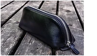 Galen Leather Co. Pouch, XLarge Zipper Leather Pencil Case series Black
