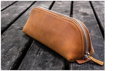 Galen Leather Co. Pouch, XLarge Zipper Leather Pencil Case series Crazy Horse Tan