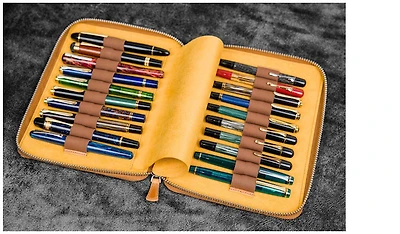 Galen Leather Co. Pen pouch, Leather Zippered 20 Slots series Crazy Horse Honey Ocher  