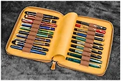 Galen Leather Co. Pen pouch, Leather Zippered 20 Slots series Crazy Horse Honey Ocher  