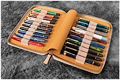 Galen Leather Co. Pen pouch, Leather Zippered 20 Slots series Undyed 