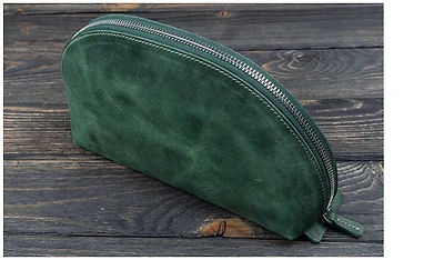 Étui Galen Leather Co., série Leather Lunar Makeup / Toiletry Bag Vert Forêt Crazy Horse