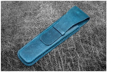 Galen Leather Co. Pen pouch, Vintage Slim Leather Single Pen Sleeve series Crazy Horse Ocean Blue
