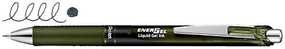 Pentel Retractable Gel pen, EnerGel series Olive-Black Ink (Metal tip)