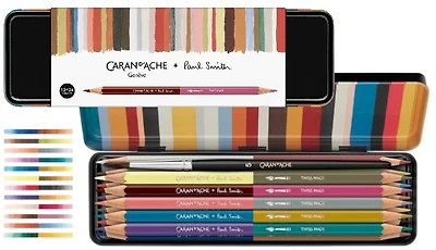 Ensemble de crayons de couleur Caran d'Ache, série Paul Smith 5e Édition Spéciale (12 crayons aquarellables bicolores + 1 pinceau)