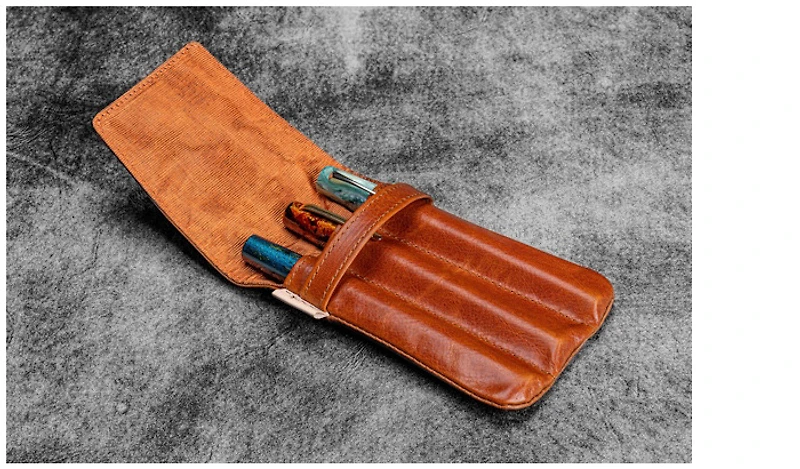Galen Leather Co. Pen pouch, Legacy Collection Galen X Nock Co Leather Lookout Pen Case (3) series Deep Cognac
