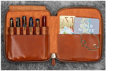 Galen Leather Co. Pen pouch, Legacy Collection Leather Zip Pen Case (6) - A6 series Deep Cognac