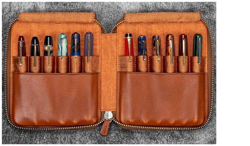 Galen Leather Co. Pen pouch, Legacy Collection Leather Zip Pen Case (12) - A6 series Deep Cognac