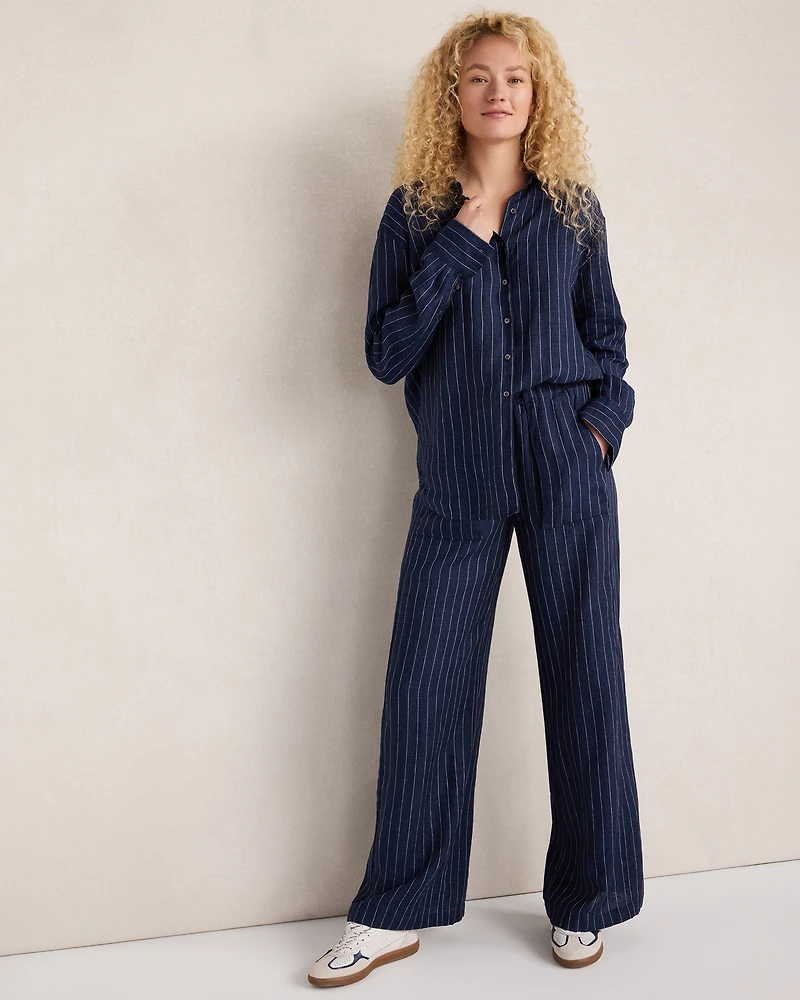 Délavé Linen Pinstripe Wide Leg Pants