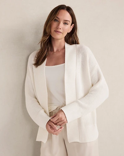 Organic Cotton Shaker Stitch Open Front Cardigan