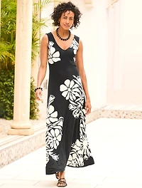 Jersey V-Neck Maxi Dress - Abstract Floral
