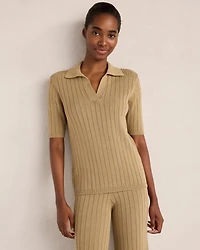 Organic Cotton Ribbed Short Sleeve Polo Sweater
