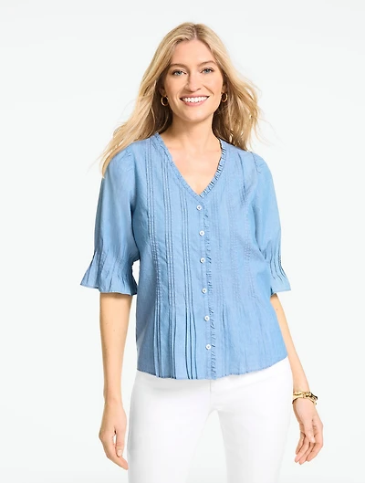 Pintuck Chambray Top