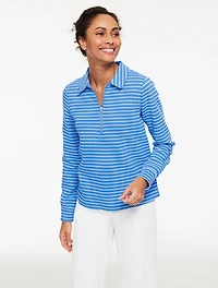 Ottoman Knit Half-Zip Pullover - Sweet Pea Stripe