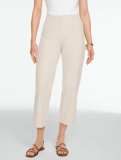 Stretch Linen Straight Crop Pants